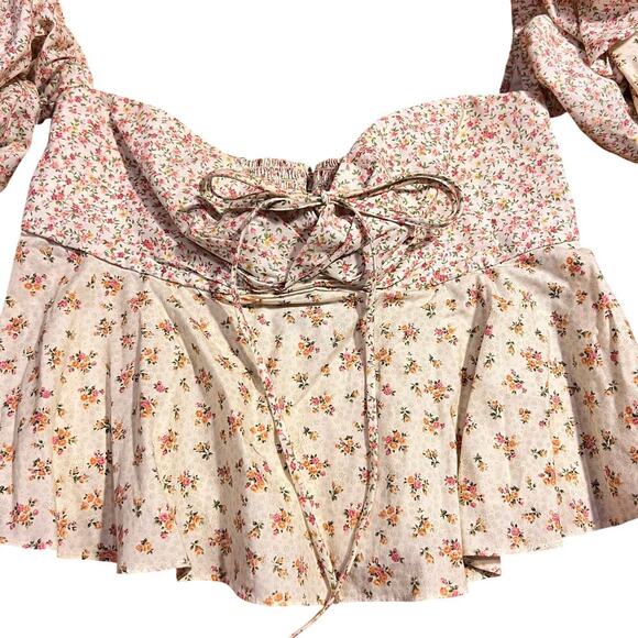 Petersyn Floral Cropped Off The Shoulder Peplum Top Size L Prairie Cottagecore - Picture 2 of 10
